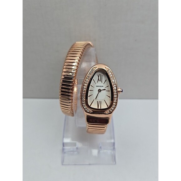 Sanda 1151 Rose Gold Snake Coil Bangle Rhinestone Roman Womens Watch New Battery main image 6